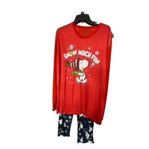Peanuts Women's 1X Snoopy Winter Pajama Set Red Blue Christmas Gift Snowman New